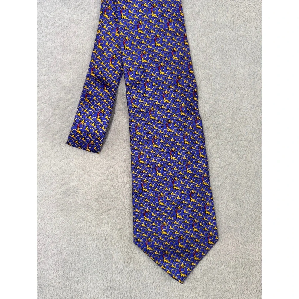 Beaufort Tie Rack Mens Silk Tie Blue Gold French Horn Music‎ Print Made in Italy